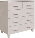 White Sideboard Buffet Cabinet, Solid Pine Wood and MDF Dining Room Credenza with 5 Drawers and Sliding Doors, Modern Accent Storage Cabinet for Living Room and Foyer