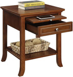 Pemberly Row Contemporary Wood End Table, Espresso Finish, 24" H x 18" W x 18" D, Bottom Shelf and Drawer Storage, Pull-Out Tray, Easy Assembly, Living Room Furniture