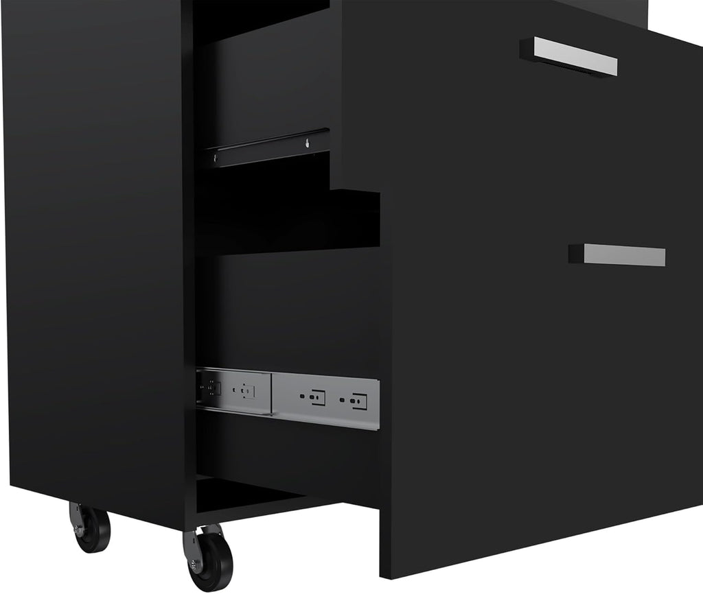 3 Drawers Storage Cabinet with Casters Lions Office, Black Wengue Finish