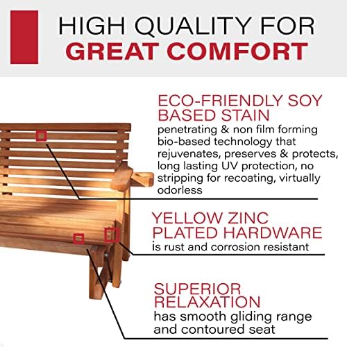 Amish Casual Heavy Duty 800 Lb Roll Back Pressure Treated Porch Glider with Cupholders (4 Foot, Cedar Stain)