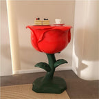 Romantic Rose-Shaped Side Table, Resin Bedside Table with Round Corner, Multi-Functional End Table, Decorative Table for Living Room, Bedroom