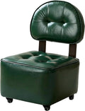 Small Rolling Footrest Stools Modern Upholstered Round Foot Stool Ottoman with Backrest and Lockable Wheels, Footrest for Couch Ottoman Bench Leather for Bedroom, Living Room (Green)