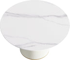 Montary 53” Modern Round Dining Table for 4-6 People, Minimalist Artificial Marble Kitchens Table with Beige Plywood PU Base, Snow Mountain White Sintered Stone Top Dining Room Table