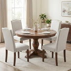 Upholstered Dining Chair Set of 4, Farmhouse Fabric Kitchen Chair | Modern, Padded Seat, Solid Wood Legs, High Back, Nailhead Trim, Living Room, Restaurant, Hotel, Grey