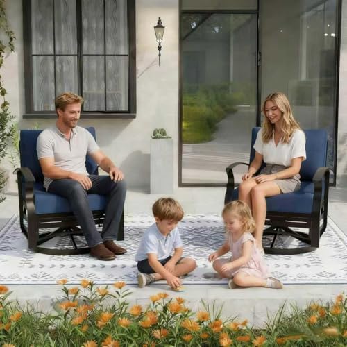 Gotland 2 Piece Patio Set, Metal Outdoor Swivel Chairs Set of 2 with 5.1’’ High-Resilience Seat Cushions 6.2’’ Thick Back Pillow 29.5’’ Deep Seat Removable Cushions for Backyard, Lawn, Porch, Navy
