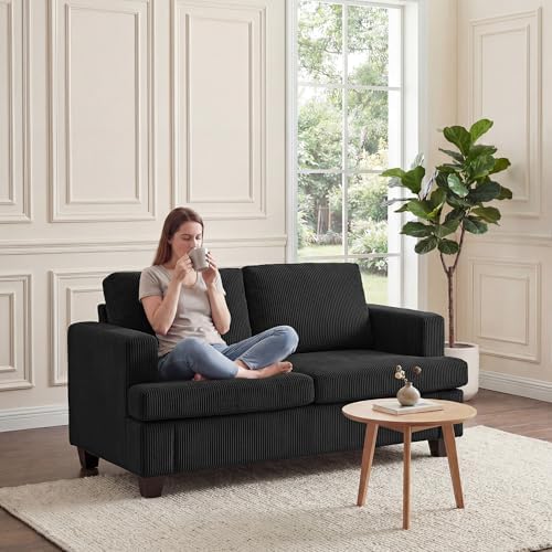 Apicizon Loveseat & 3 Seater Sofa Sets, 89" Couch Sofa Set for Living Room Furniture, 2 Piece Modern Sleeper Sofa with Deep Seat Cloud Couch for Apartment Lounge, Black Corduroy
