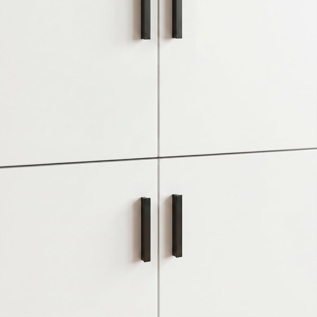 AGOTENI 94.5”H Tall Kitchen Pantry Cabinet with 4 Doors & 4 Shelves, Modern Kitchen Pantry with Adjustable Shelf, Black Handles, Cupboard for Kitchen Dining Room, White