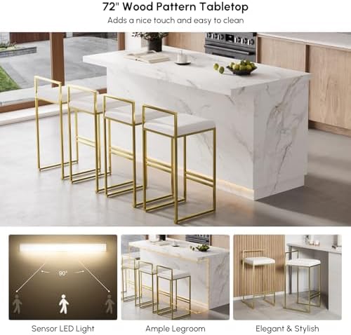 homary 72" Large White Kitchen Island with Storage & LED Lights, Wood Freestanding Island with Wine Rack, Drawers, Cabinet & Shelves, Modern for Kitchen & Dining Room