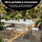 5 Pack of 6 Foot Foldable Table with Built in Handle & Steel Legs | 6FT Portable Heavy Duty Plastic Folding Tables for Party, Dining, Wedding, Events, Picnic, Indoor & Outdoor, Camping, Utility