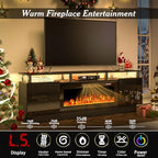 70" Fireplace TV Stand, Entertainment Center with 8 Stainless Steel, Black | 36" Electric Fireplace insert, Modern TV Console with LED light, 2-tier Media Console fits 80" TV, Spacious storage cabinets