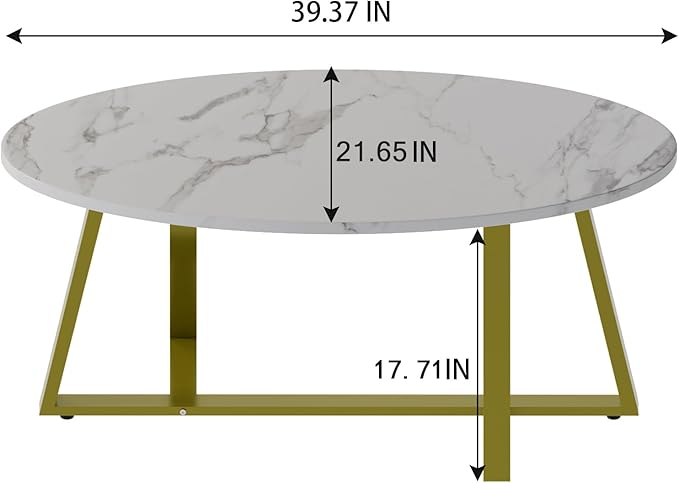 Coffee Table White Faux Marble Coffee Table for Living Room,Oval Center Tables Modern Tea Table for Small Space,Wooden Living Room Tables End Table with Sturdy Gold Metal Leg