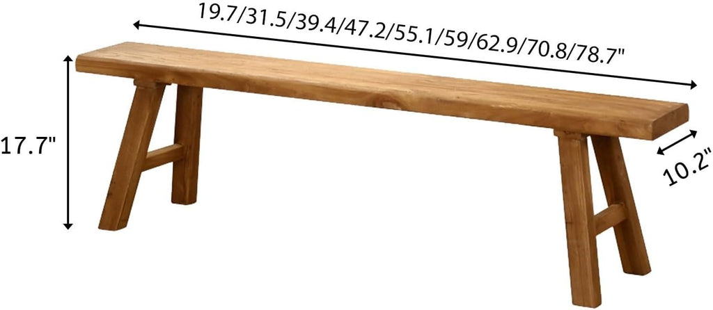 Farmhouse Indoor Wooden Living Room Dining Benchs Narrow Noodle Bench For Entryway 2" Thick Tabletop Skinny Bench For End Of Bed Solid Wood Shoe Benchs Easy To Assemble Sturdy For Kitchen(55.1")