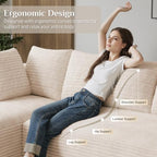 ONEMMLION 131" Oversized Cloud Couch Sofa with Chaise, Beige | Corduroy, U-Shaped Modular Sectional Couch for Living Room, Memory Foam, 19" Comfort-Height Seating, Deep Seat, Wide Armrest