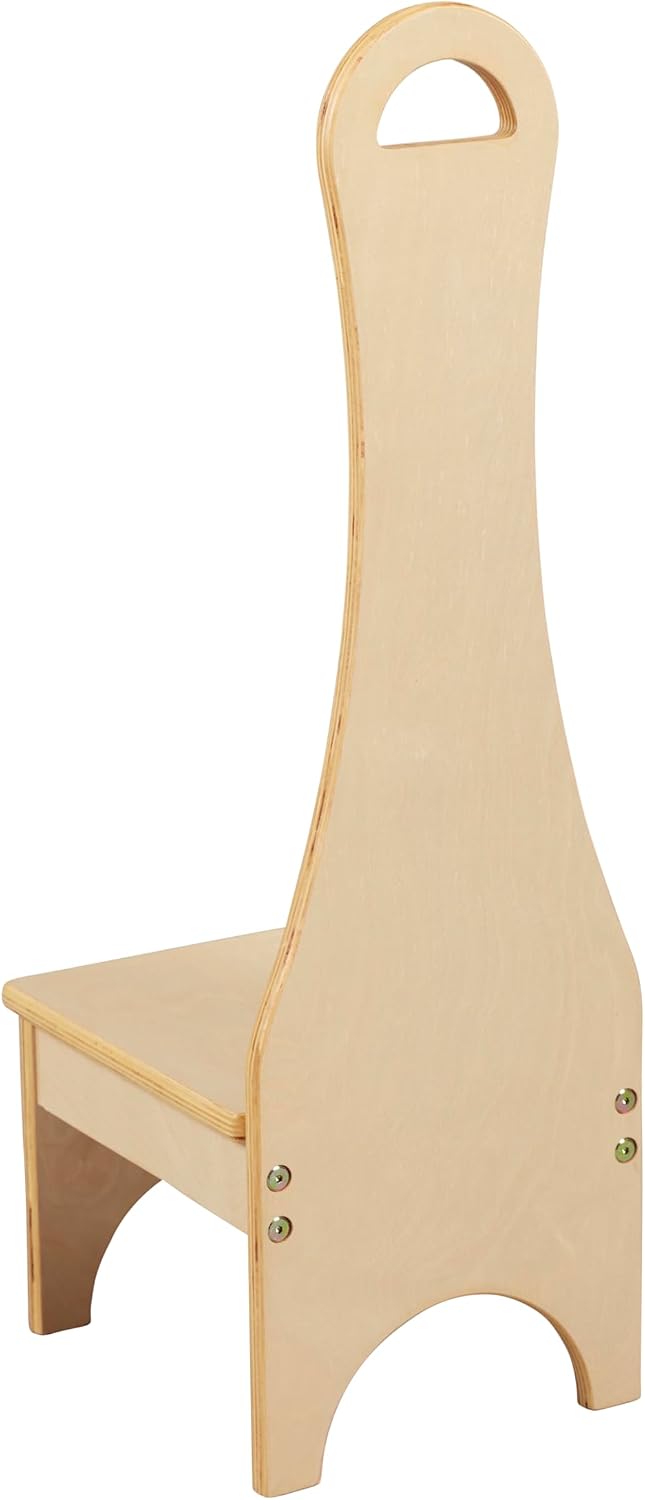 ECR4Kids Step Stool with Long Handle, One Step, Wooden, Montessori Furniture, Natural