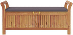 Solid Acacia Wood Patio Storage Bench with Cushion, Curved Arms, and Ample Storage Space for Garden Organization