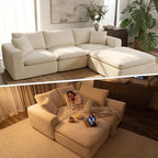 Modular Sectional Cloud Sofa, No Assembly Oversized Couch, Beige | Comfy Seating with High Back Pillows, Ideal for Living Room & Small Apartment, Durable Fabric for Families & Renters