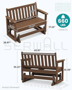 SERWALL 2 Person Patio Glider Bench, HDPE All Weather Swinging Bench, Brown