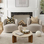 KINWELL 34" W Boucle Swivel Barrel Chairs with Pillow Set of 2, Taupe | No Assembly Round Sherpa Upholstered Armchairs Accent Chairs Single Sofa Chairs with Toss Pillow for Living Room and Bedroom