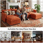 ELUCHANG 153" Oversized Modular Sectional Sofa, Comfy Chenille Cloud Couch, 7-Seater U Shaped Modern Deep Seat Sofa w/Removable Covers for Living Room, Bedroom, DIY Combination - Terracotta