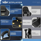 GTPLAYER Gaming Chair Fabric with Pocket Spring Cushion, Big and Tall Gamings Chairs 350LBS High Back Computer Chair with Footrest for Adults Lumbar Support Swivel Game Chair for Office Light Black
