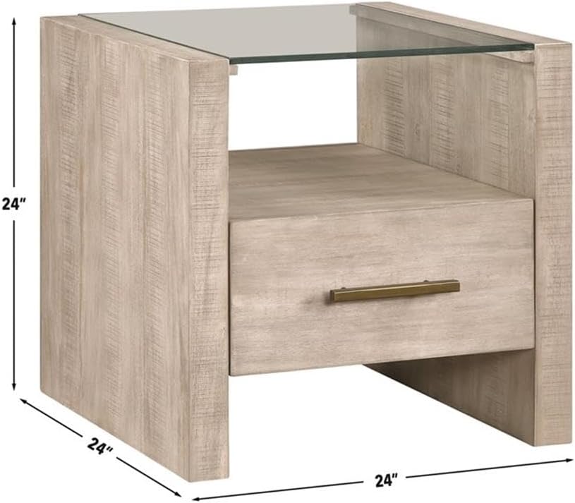 Pemberly Row Contemporary 3-Piece Coffee Table Set, Acacia Wood Veneers, Toffee Finish, Tempered Glass Tops, Includes Castered Coffee Table and 2 End Tables for Living Room or Lounge Use