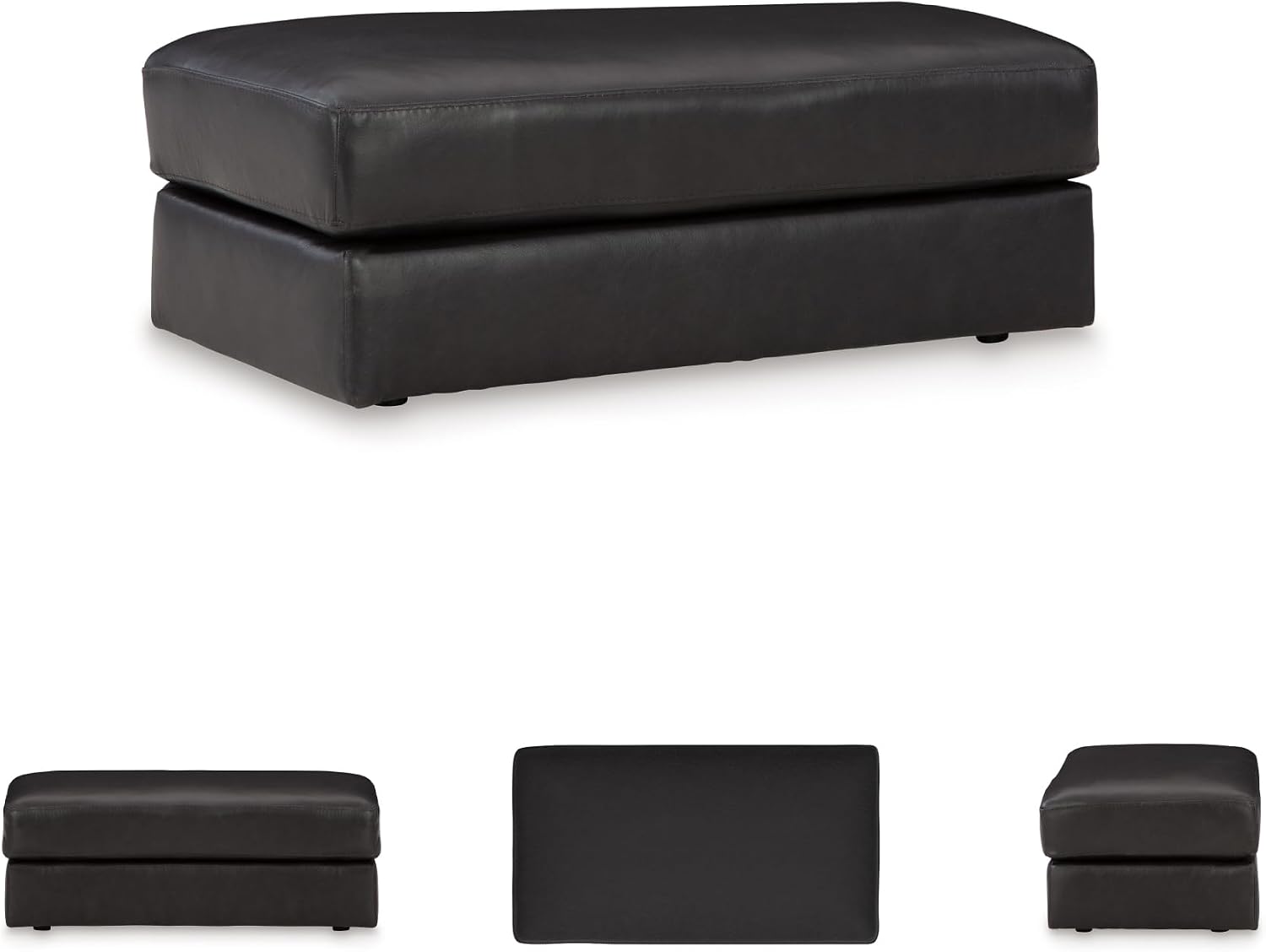 Signature Design by Ashley Amiata Black Leather and Faux Leather Ottoman, Fully Assembled Coffee Table Alternative, Rectangular Footrest Bench for Living Room, Onyx, 44" W x 24" D x 17" H