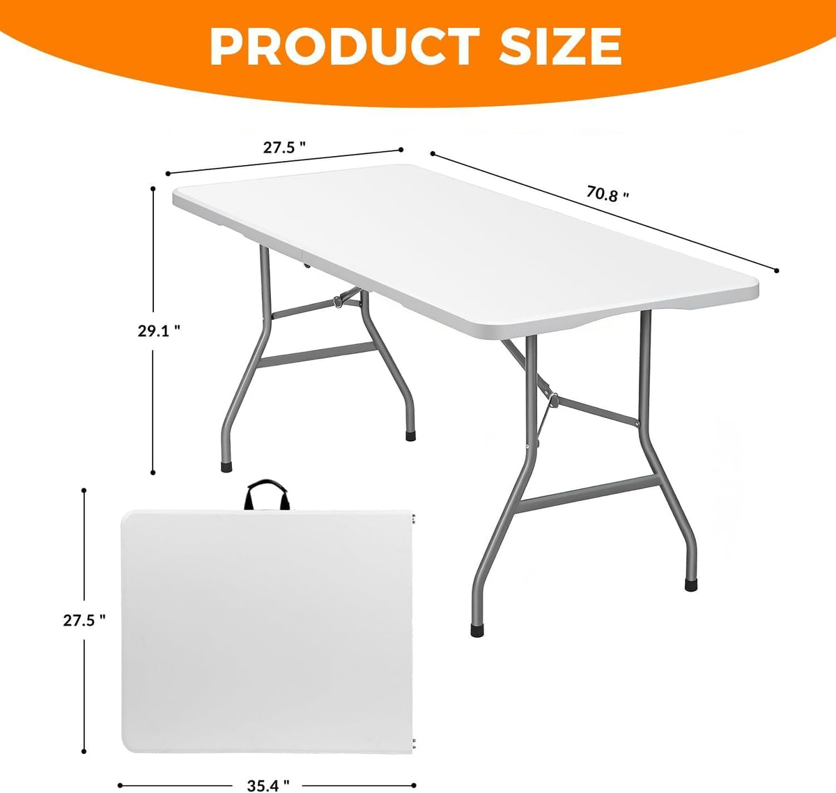 Lakhow 6 FT Folding Table,Outdoor Indoor Plastic Table Portable Square Height Dining Table Perfect for Picnics, Parties, Party and Camping, Clear White