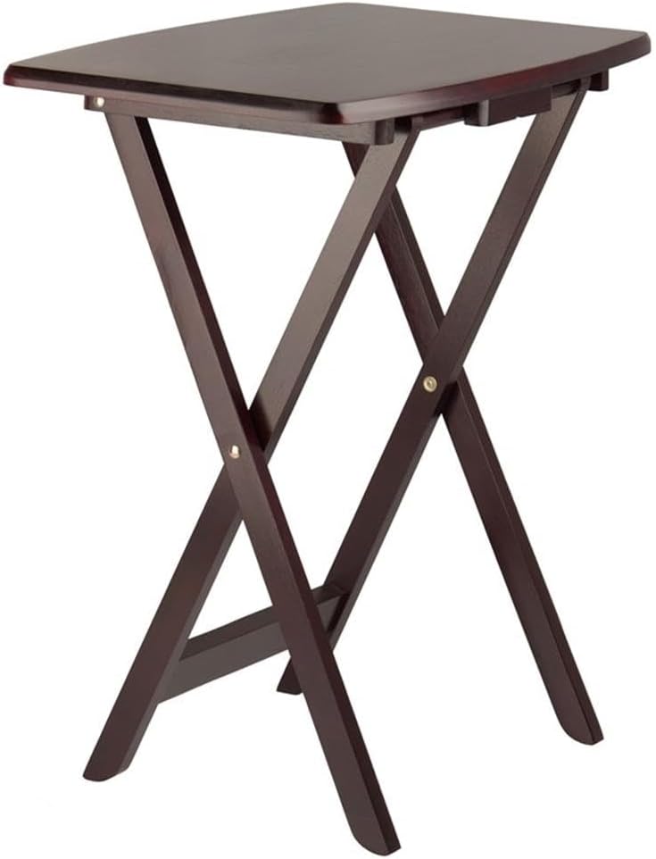 MAKLAINE 5-Piece Oversized Solid Wood Snack Table Set, Espresso Finish, Foldable Tables with Storage Stand, Rounded Corners, Durable Construction, Compact Living Room Furniture for Meals and