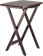MAKLAINE 5-Piece Oversized Solid Wood Snack Table Set, Espresso Finish, Foldable Tables with Storage Stand, Rounded Corners, Durable Construction, Compact Living Room Furniture for Meals and