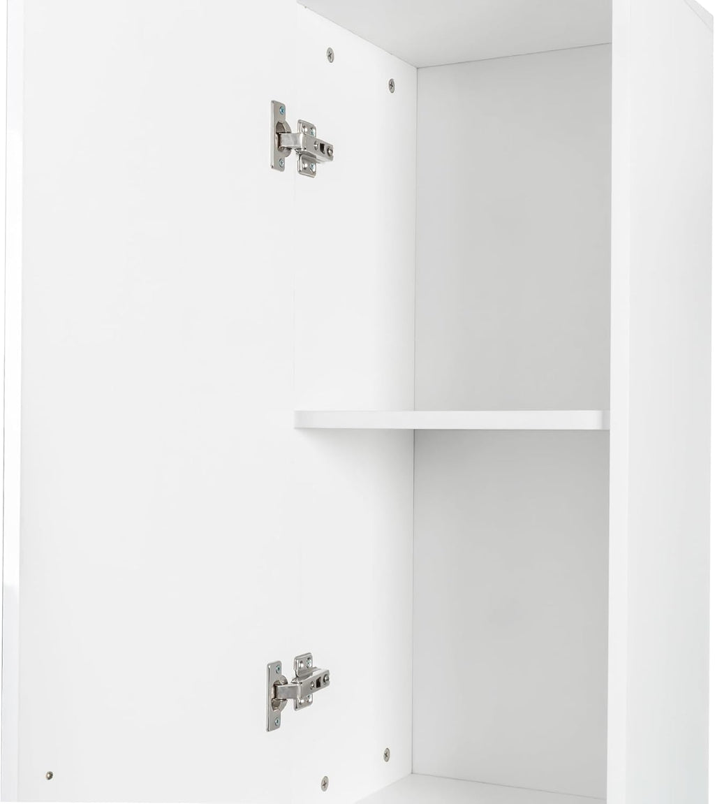 Freestanding Cabinet with Inadjustable Shelves and Two Doors for Kitchen, Dining Room, White
