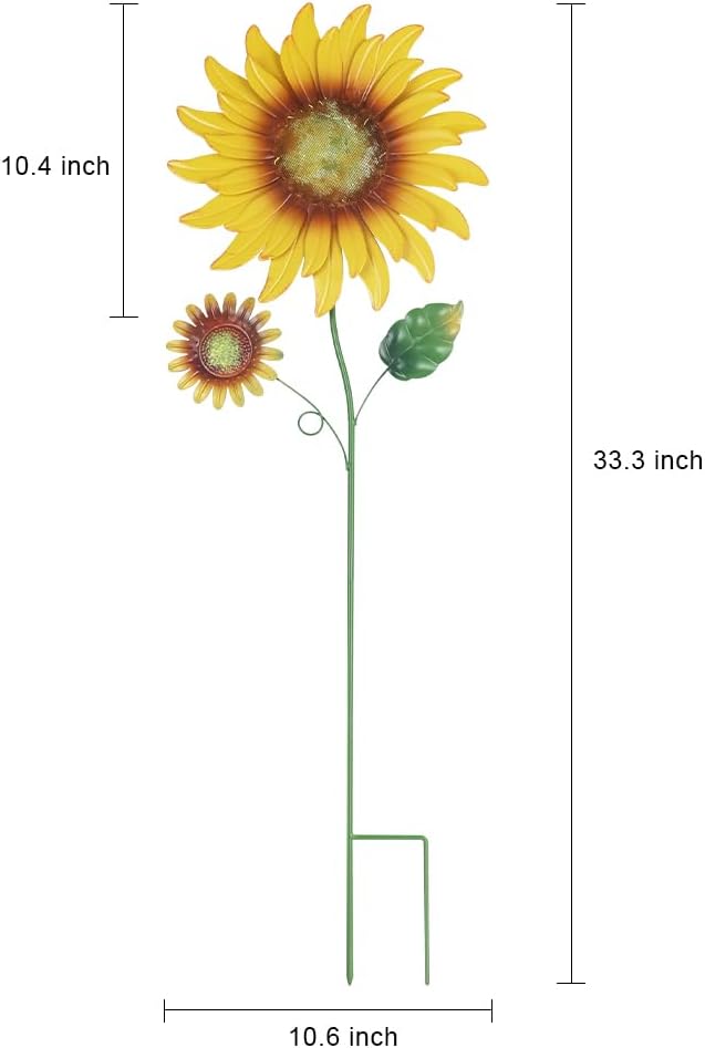 hogardeck Metal Sunflowers Decorative Garden Stakes, 2 Pack 33" Outdoor Garden Decor with Shaking Head Sunflowers Ornament Yard Stakes, Spring Yard Art Fairy Decorations for Patio Lawn