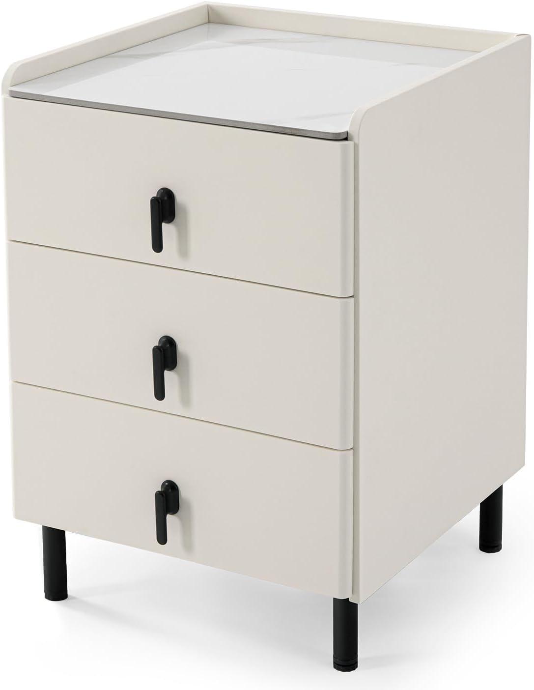 Lamberia Narrow Nightstand with 3 Drawers, Narrow Side Table, Small Bedside Table for Bedroom, Living Room, End Table for Small Space, Cream White，15.8''W x 15.8" D x 23.5" H