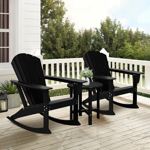 Costaelm Outdoor Adirondack Chair, All Weather Resistant Lawn Chairs Balcony Chair and Fire Pit Chairs, Deck Chairs Outdoor Porch Rocking Chair High Back HDPE Poly Lumber, Black