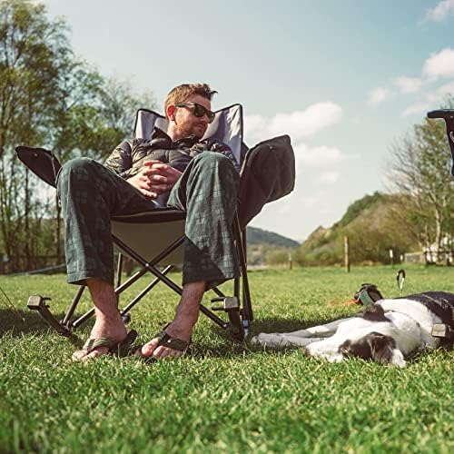 SUNNYFEEL Oversized Folding Rocking Camping Chair for Adults, 500lbs Grey | Heavy Duty Outdoor Rocker Camping Chairs, High Back Padded Lawn Recliner with Side Pocket & Carry Bag