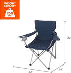 Quad Folding Camp Chair with Cup Holder, Dark Blue, Steel Frame, 250 lb Capacity, 32x19x32 Inches