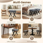Makeup Chair, Modern Luxury Vanity Stool with Linen Plush Seat | Compact X Base Vanity Bench for College Dorm, Small Upholstered Foot Rest for Living Room(X-Gray)
