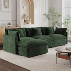 mikibama Modular Sectional Sofa, 111.5 Inch L Shaped Couch Set for Living Room, 3-Seater Comfy Cloud Couches with Movable Ottoman, DIY Combination, Chenille, Evergreen