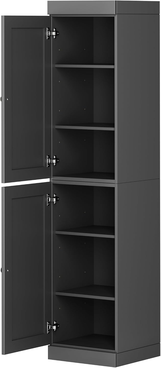 Palace Imports Solid Wood Pantry Cabinet - Tall Narrow Storage Cabinet with Shaker Doors - 16.5" W x 71.5" H - Gray, Kitchen Cupboard, Adjustable Shelves, 100% Eco-Friendly Wood, Modular