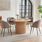 NORDICANA 5-Piece Wooden Round Dining Room Table and Chair Set, 47-Inch Kitchen Table with Barrel Chairs for 4, Brown Upholstered Sherpa Dining Set, MDF Core with Oak Finish