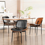 YaFiti Dining Chairs Set of 2, Mid Century Modern PU Leather Kitchen Chairs | Ergonomic Walnut Backrest, Upholstered Waterproof Faux Leather Seat, Stable Metal Legs, Adjustable Footpads, Black Scallop