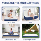 CYMULA Folding Mattress Twin, 6 Inch Memory Foam Tri-Fold Floor Bed and Futon,Twin Topper with Breathable & Washable Cover,Foldable Mattress for Guest Bed, Office Nap,Camping,White，38"x75" 6"