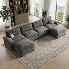 140" Modular Sectional Couch, U Shaped Cloud Sofa for Living Room | Comfortable Foam Cushions, Sturdy Frame, Appealing Appearance, Easy Assembly, Soft Chenille, Modular Design, Dark Gray