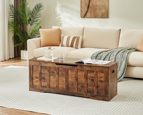 VANKILEY 51.2" Storage Chest Extra Large,Wooden Storage Bench,Rustic Brown | Chest with 2 Safety Hinges, 51.2*15.7*19.1inches, Wooden Trunk for Bedroom, Livingroom,Entryway,Easy Assembly.