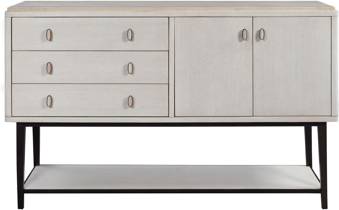 White Solid Wood Server with Metal Base, Solid Wood + MDF | Modern server with soft-close drawers and metal base