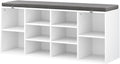 NUNU LAB Shoe Storage Bench, Shoe Bench with Removable Cushion 10 Cubbies, Space Saving Shoe Rack, 41 x 12 x 16.75 Inches, White