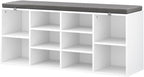 NUNU LAB Shoe Storage Bench, Shoe Bench with Removable Cushion 10 Cubbies, Space Saving Shoe Rack, 41 x 12 x 16.75 Inches, White