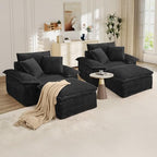 Oversized Chaise Lounge Chair Indoor with Ottoman, Upholstered Corduroy Modern Sofa Chair, Deep Seat Comfy Reading Armchair, Sleeper Sectional Couch for Living Room/Bedroom(47.6"W, Black)