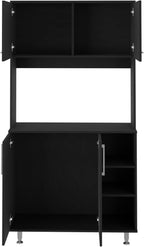 Kitchen Pantry Double Door Cabinet, Four Legs, Three Shelves, Black