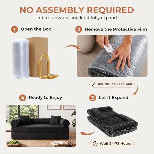 79" Convertible Futon Sofa Bed, Couch for Living Room | Black | 5-in-1 Corduroy Modular Futon Couch with Pocket Springs, Sleeper Sofa, Pull Out Couch Bed, No Assembly