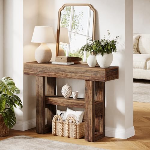 Tribesigns 41.34" Farmhouse Console Table, Sofa Table Behind The Couch | 2-Tier Narrow Entryway Furniture with Storage Shelves for Hallway Foyer Living Room, Easy Assembly, Rustic Brown